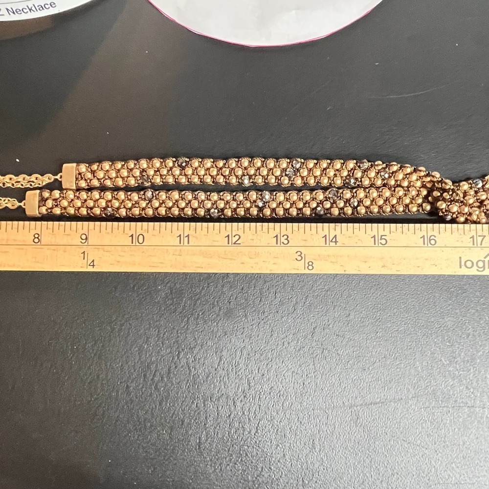 Vintage Chico's Gold Tone Beaded Tassel‎ Necklace Woven Bronze Tone Cord Lariat - Picture 10 of 11